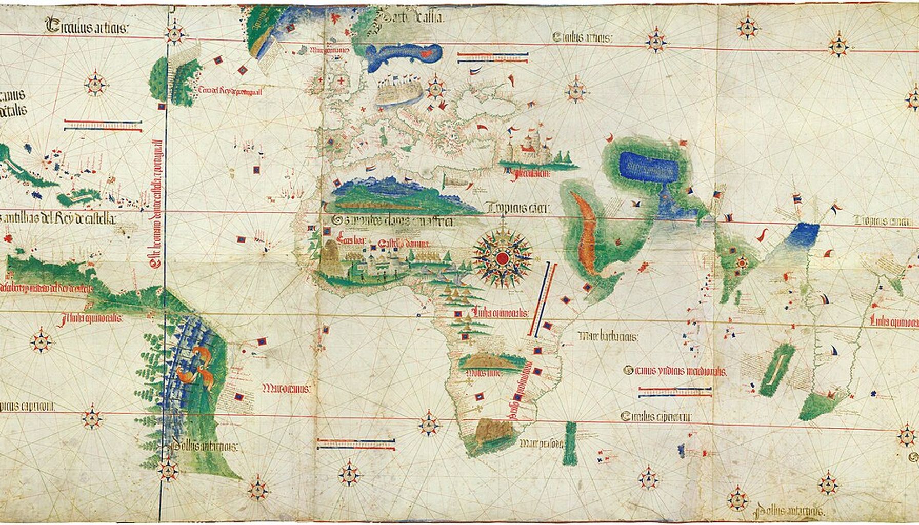 A section of the Cantino planisphere, drawn in Lisbon in 1502 by a mapmaker whose name is lost.