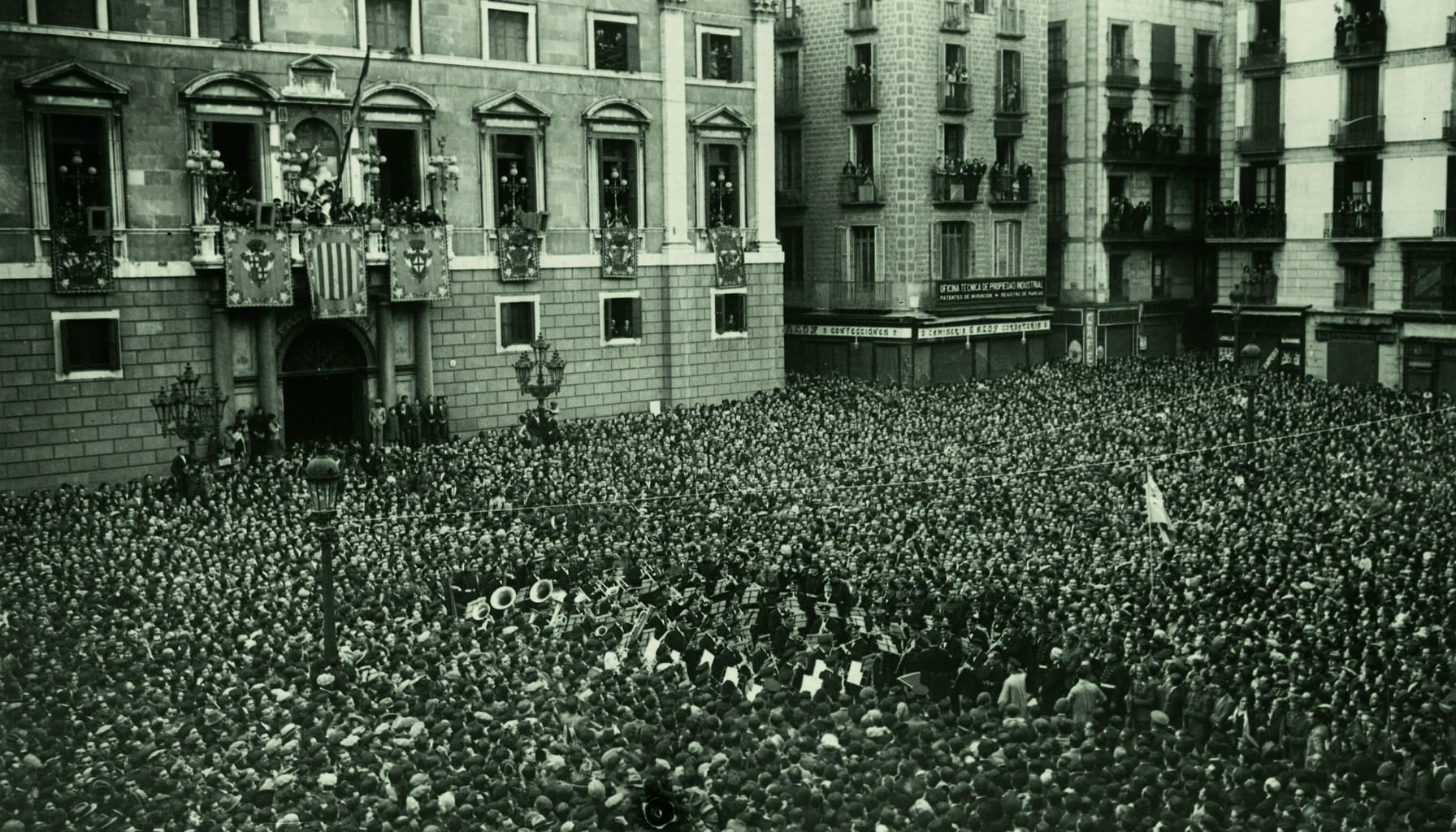 Plaça de Sant Jaume in Barcelona on 14 April 1931, the day the Second Republic was proclaimed.